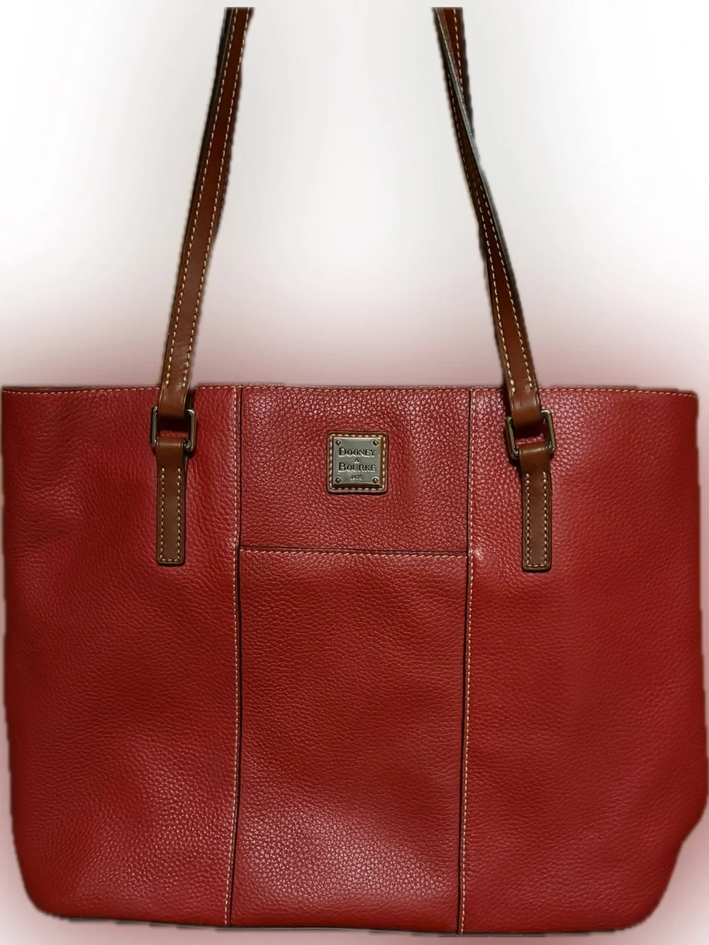 Dooney & Bourke Red Pebbled Leather Tote with Brown Straps